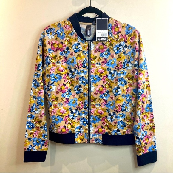 ORB LIFE Sz  M Sprout Beige Floral Cropped Bomber Jacket New with Tag - Picture 1 of 12
